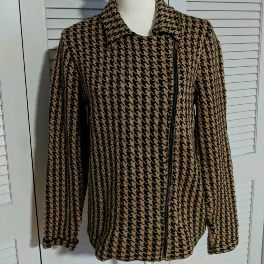 Chaps Sweater Like Houndstooth Print Jacket
